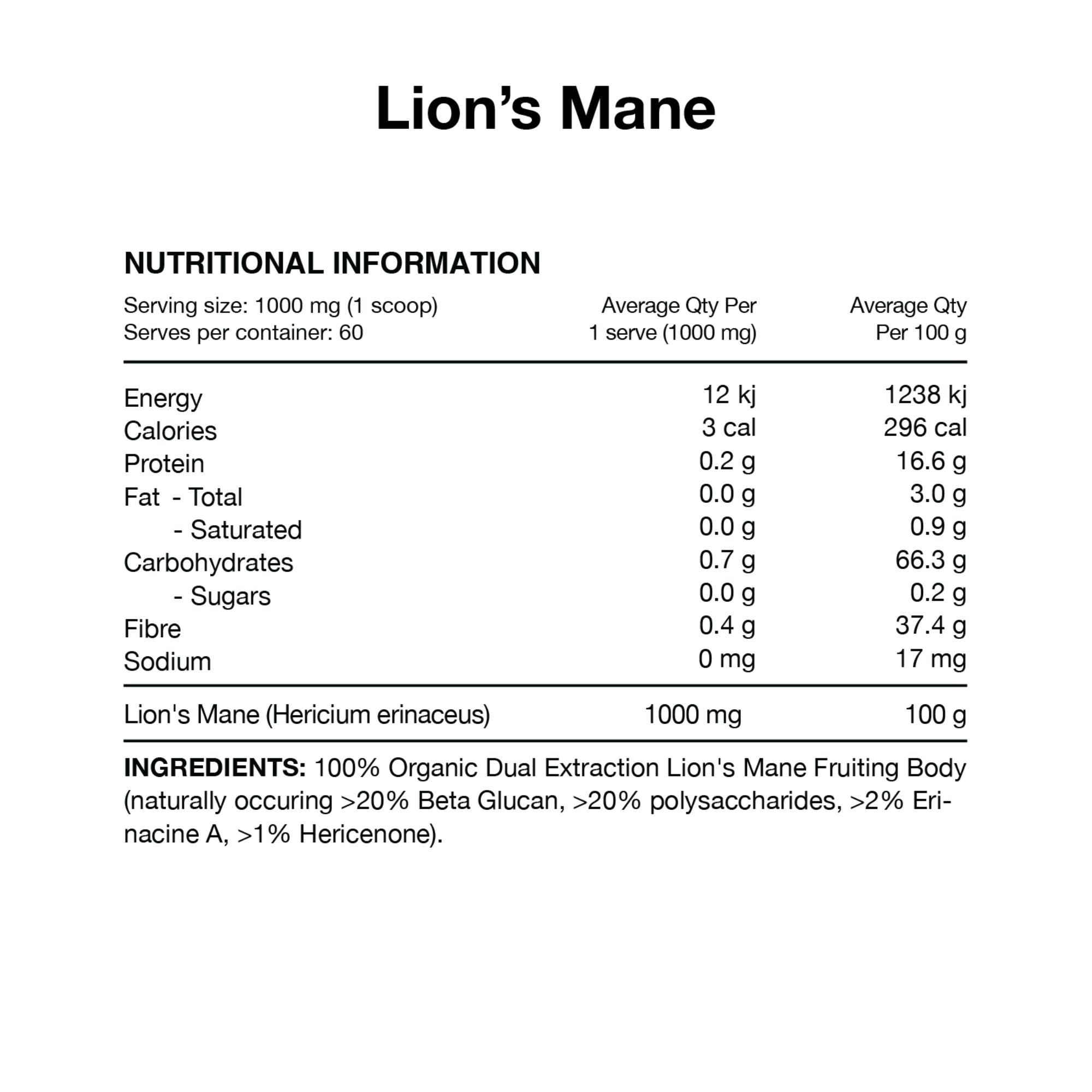 Lions Mane Mushroom Powder 60g by Switch Nutrition