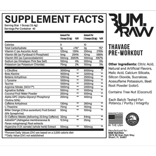 Thavage Pre Workout by Raw Nutrition