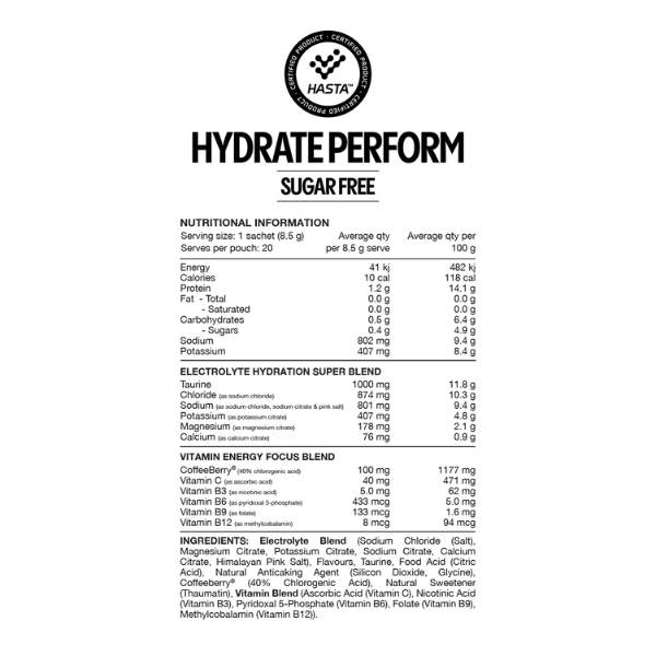 Hydrate Perform Sugar Free 20 Sachets by Switch