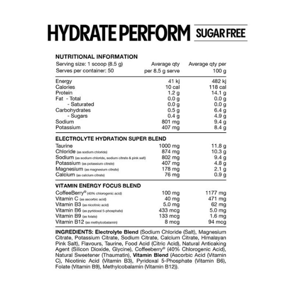 Hydrate Perform Sugar Free 50 serves by Switch Nutrition