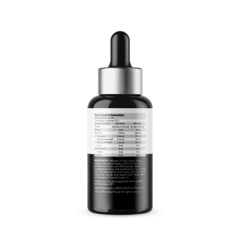 Amperage pre-workout oil by ATP Science nutritional information label