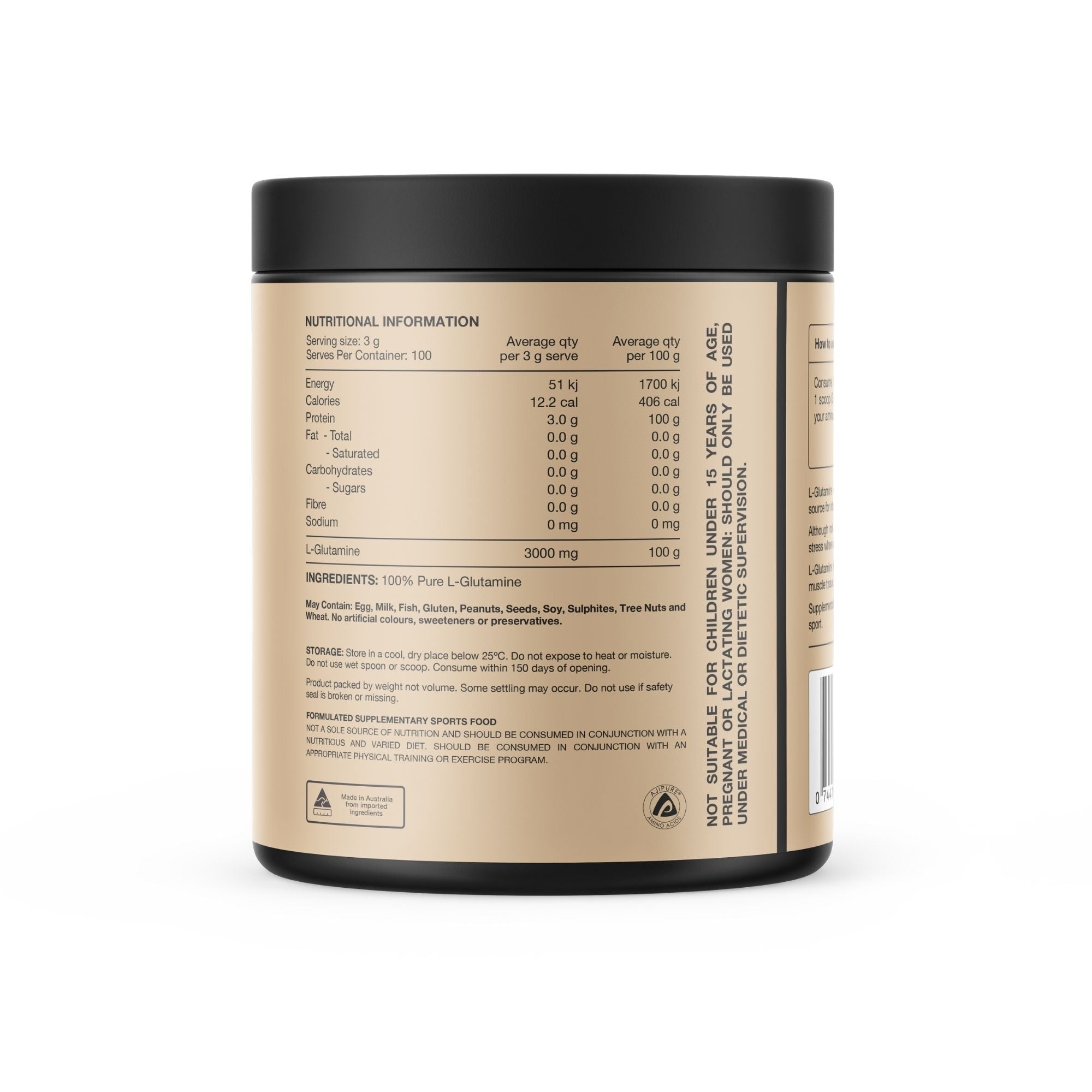 Switch Nutrition 100% Pure L-Glutamine - 300g with 100 servings, unflavoured amino acid supplement.