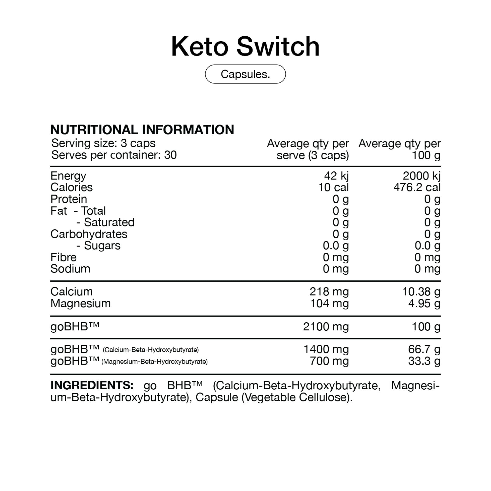 BHB Keto Switch capsules by Switch Nutrition