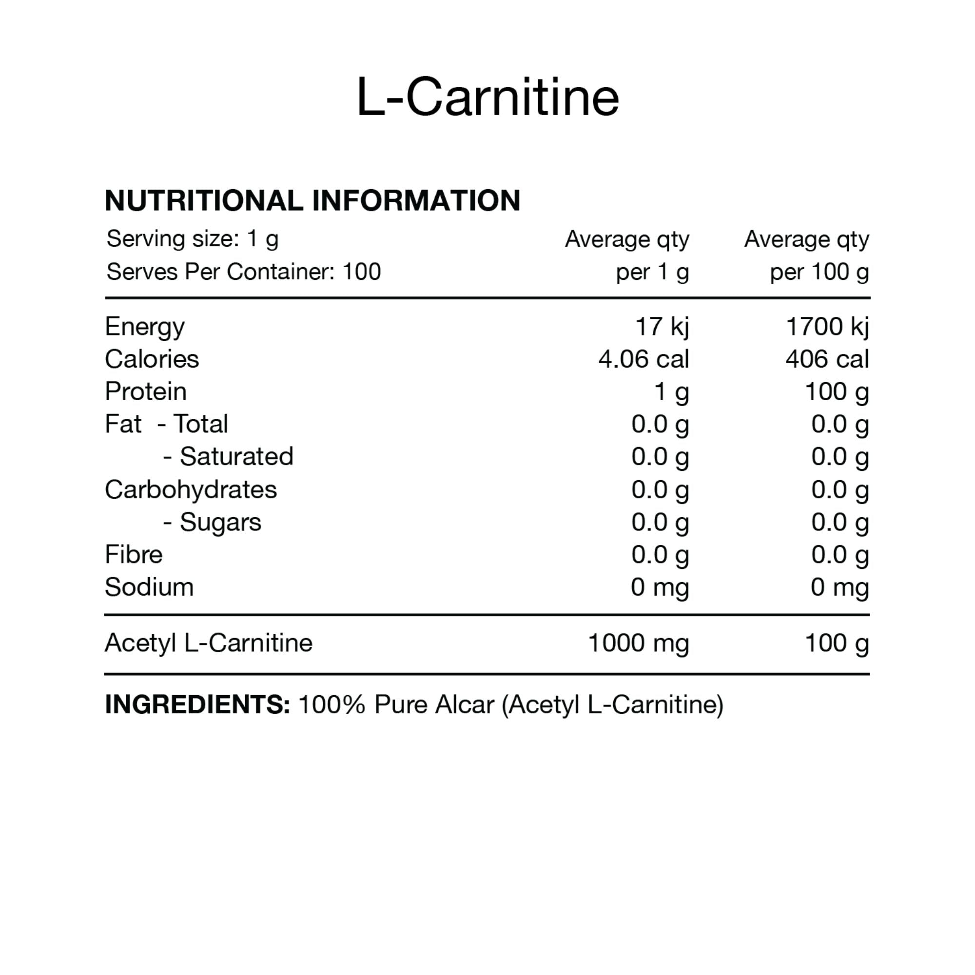 Acetyl L-Carnitine 100g Powder by Switch Nutrition
