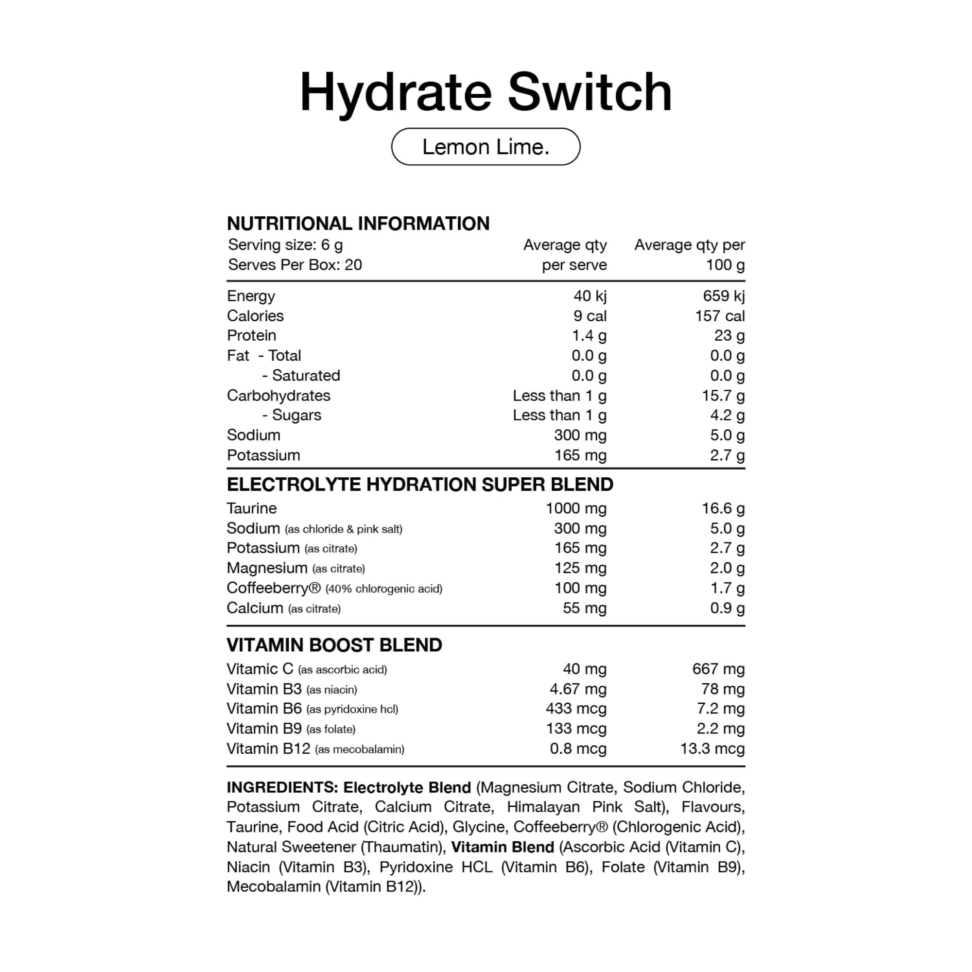 Hydrate Electrolytes Sachets by Switch Nutrition