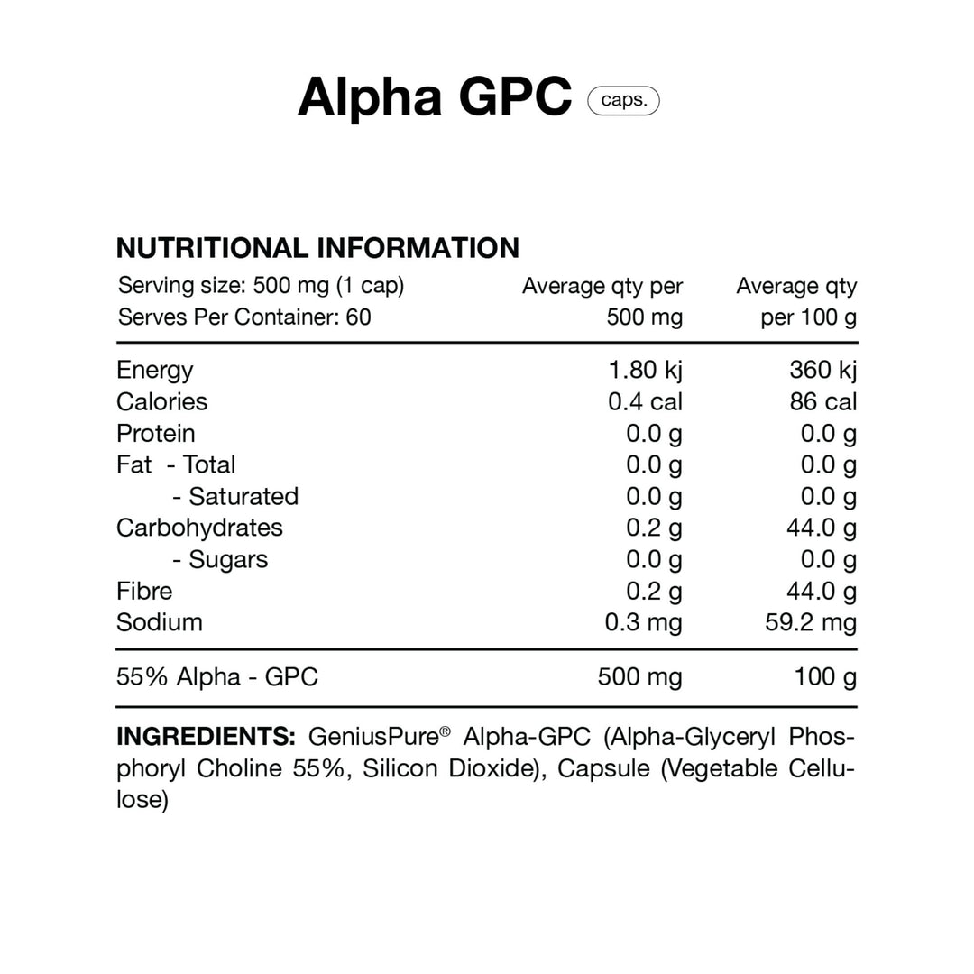 Alpha GPC GENIUSPURE Capsules by Switch Nutrition