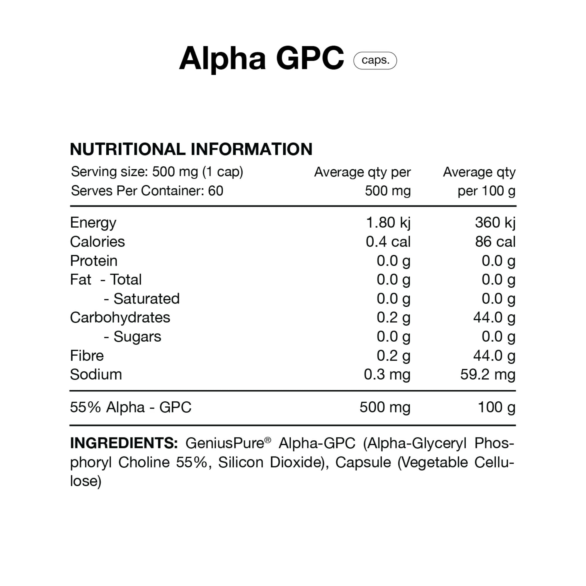 Alpha GPC GENIUSPURE Capsules by Switch Nutrition
