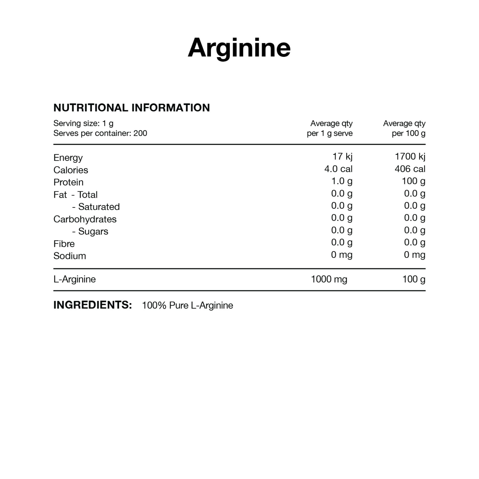 Arginine Powder 200g by Switch Nutrition