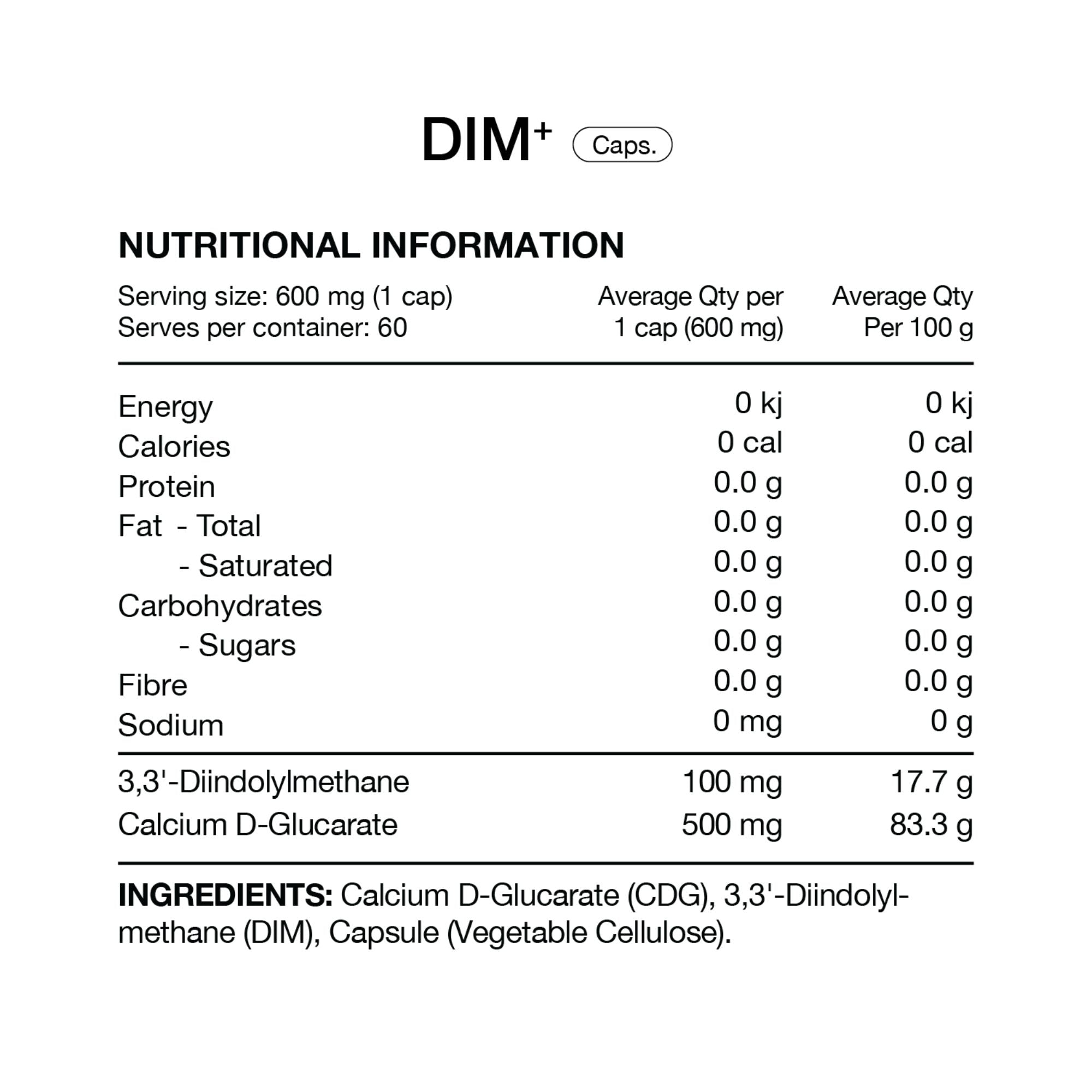 DIM+ (Diindolymethane + Calcium D-Glucarate) Capsules by Switch Nutrition