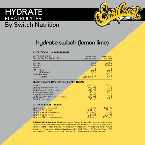 Switch Nutrition Hydrate Electrolyte Powder - Replenish & Recover | 25 Servings