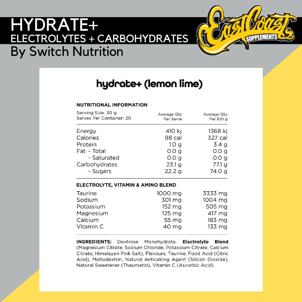 Hydrate+ Electrolytes & Carbs by Switch Nutrition