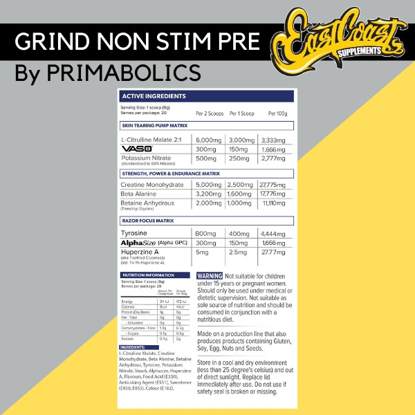 Grind Non Stim Pre Workout By Primabolics