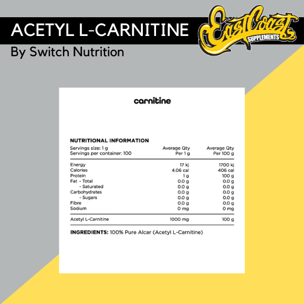 Acetyl L-Carnitine 100g by Switch Nutrition