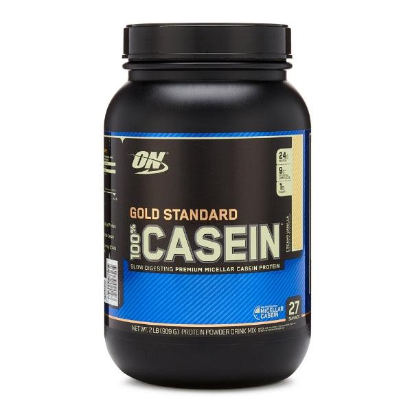 Nutritional Information Label for Gold Standard 100% Casein – Chocolate Supreme Flavor – Showing 24g Protein, 1g Fat, and 1g Sugar Per Serving