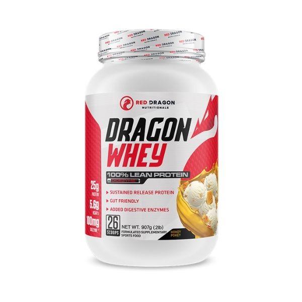 Dragon Whey 100% Lean Protein - Hokey Pokey flavor by Red Dragon Nutritionals, protein powder with 25g of protein and digestive enzymes for muscle support and gut health