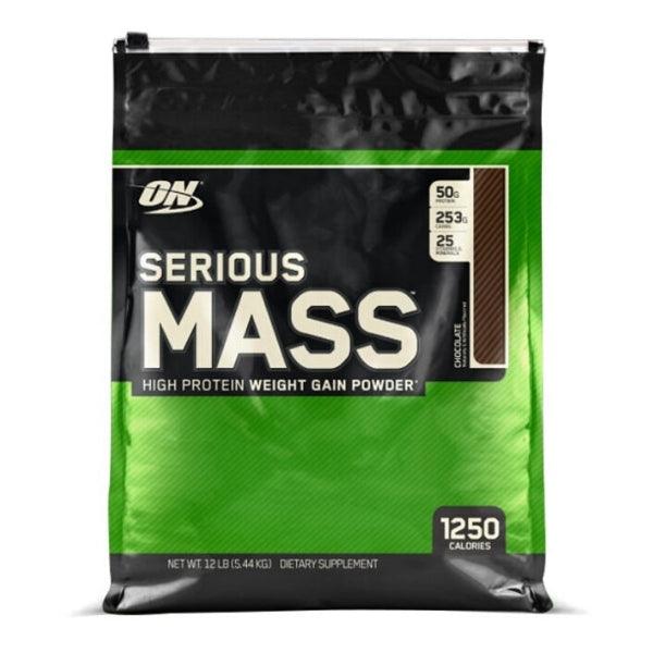 Optimum Nutrition Serious Mass High-Protein Weight Gain Supplement - Available in 6lb and 12lb sizes in Chocolate, Vanilla, and Banana flavors.