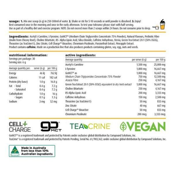 Shape Shifter by White Wolf Nutrition nutritional information, ingredients, and usage directions with details about vegan-friendly and Australian-made product features.